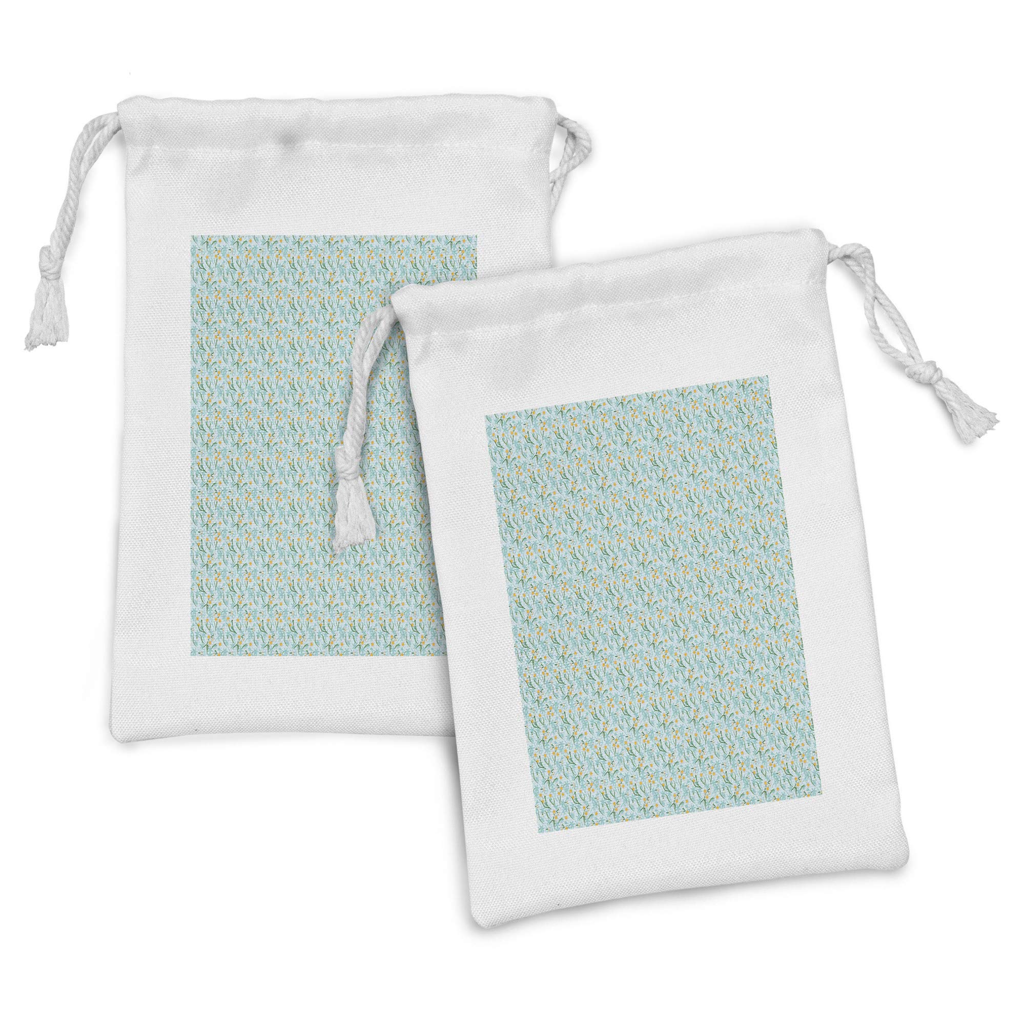 Ambesonne 2-Pack Floral Fabric Pouches - Daffodil & Chamomile Spring Garden Design Drawstring Bags (9