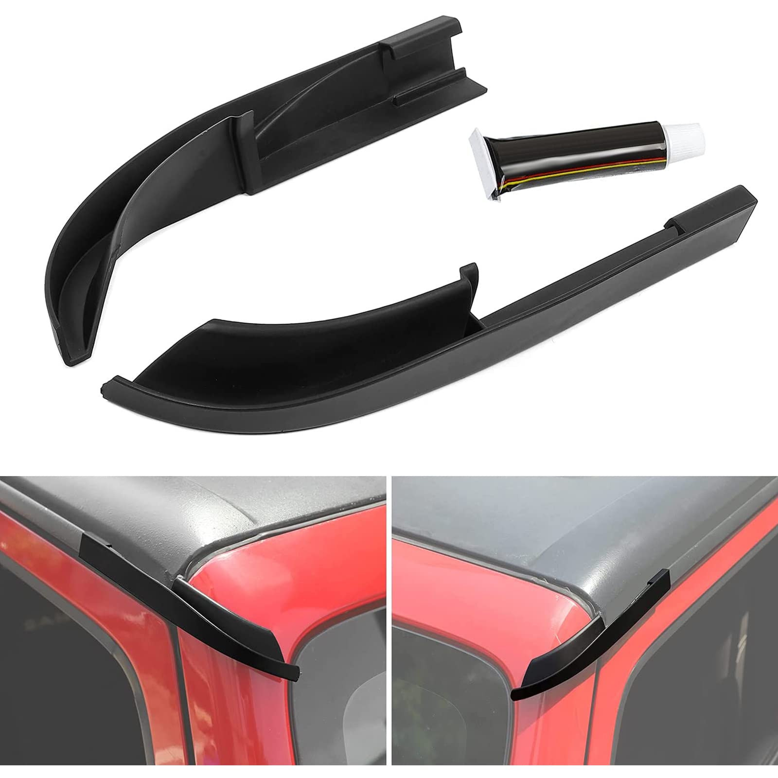 CheroCar ABS Hardtop Rain Diverter & Gutter Extension - Water Deflector for Jeep Wrangler JK (2011-2017) | Exterior Accessories | All-Weather Protection for Off-Road & Daily Driving (Black)