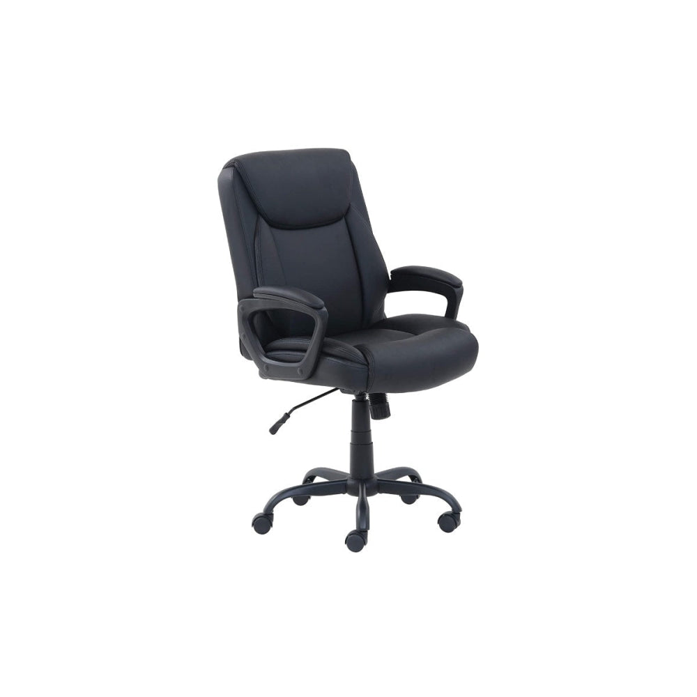 Ergonomic Boston PU Padded Mid Back Office Chair - Adjustable Height Swivel Computer Desk Chair with Lumbar Support, Black - Perfect for Home Office, Gaming & Workspace Comfort