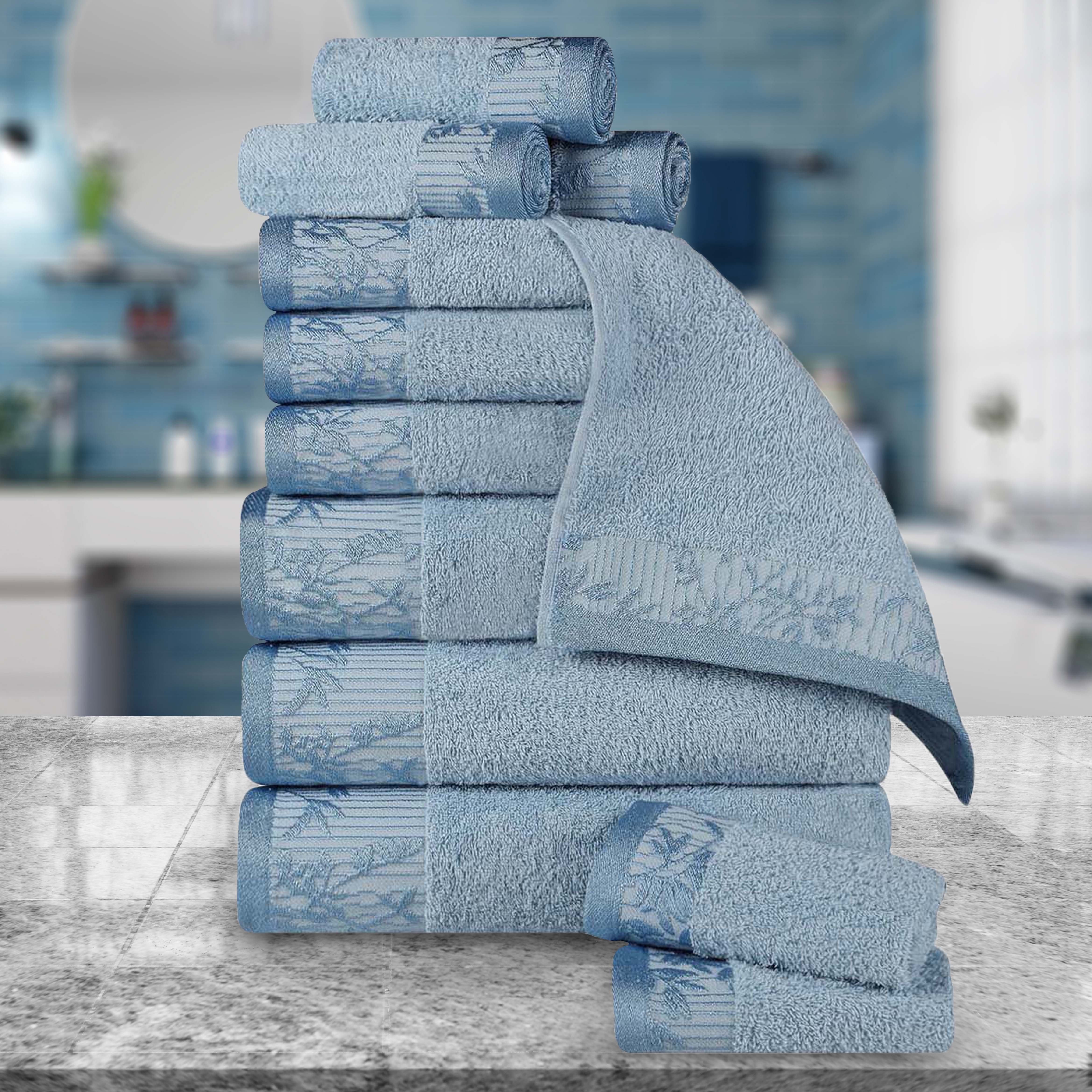 12-Piece Wisteria Cotton Floral Embroidered Jacquard Bath Towel Set | Luxury Soft Absorbent Towels for Spa, Bathroom & Guest Use