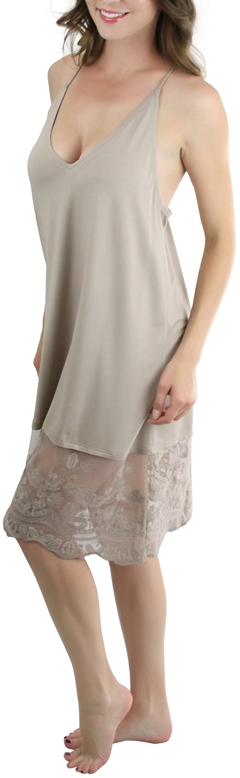 ToBeInStyle Women's Lace Trim Midi Nightgown Slip Dress - Elegant Sleepwear for Comfortable Nights & Romantic Occasions
