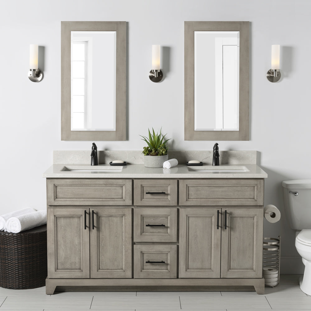 StoneWood 60-Inch Solid Wood Canadian-Made Bathroom Vanity with Quartz Countertop & Double Sink - 10 Color Options - Perfect for Modern Master Bathrooms & Guest Suites