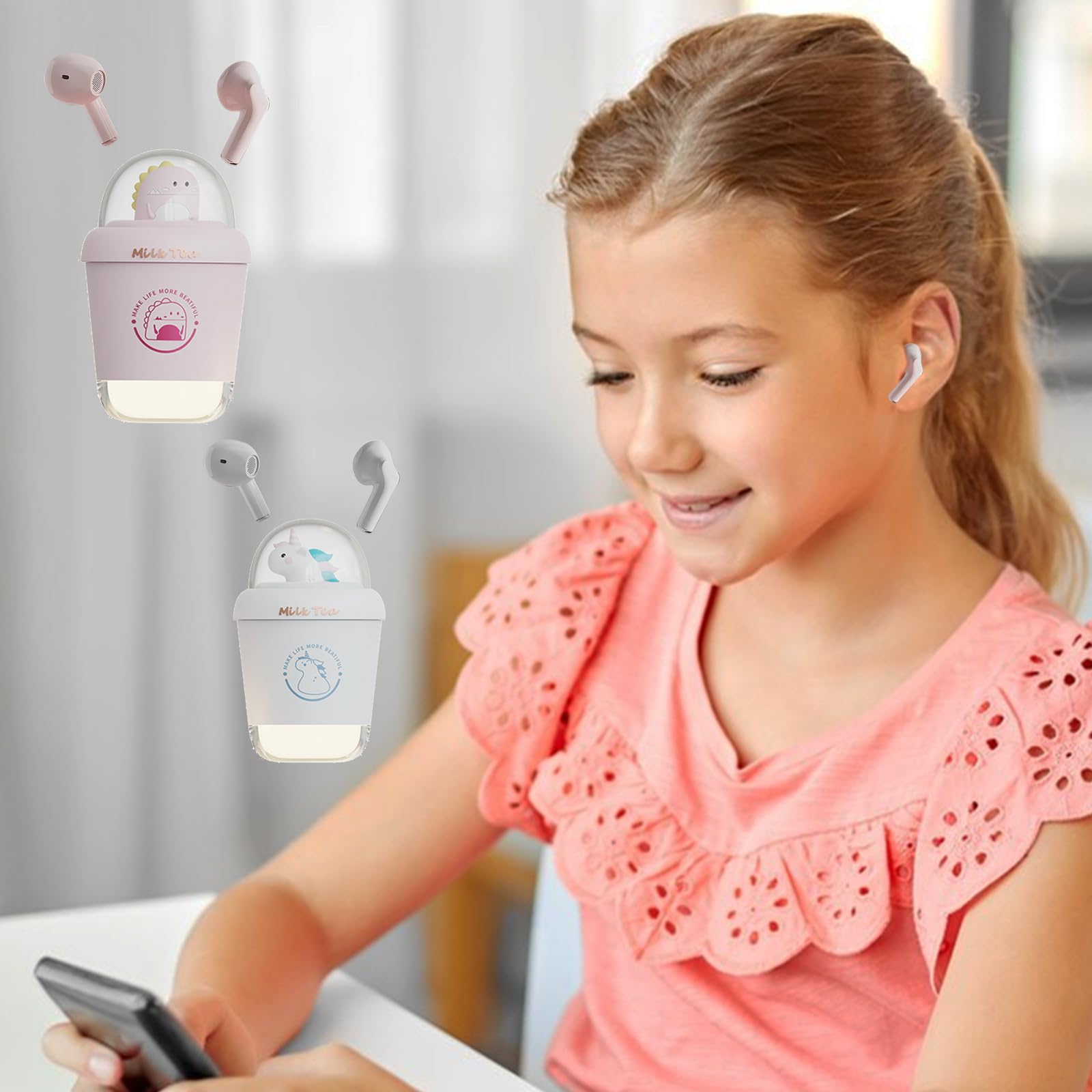 Unicorn Bluetooth Earbuds for Kids - Wireless Headphones with Small Ear Tips, Cute Kawaii Design for School, Sports & Travel - Perfect for Small Ears & Active Lifestyles