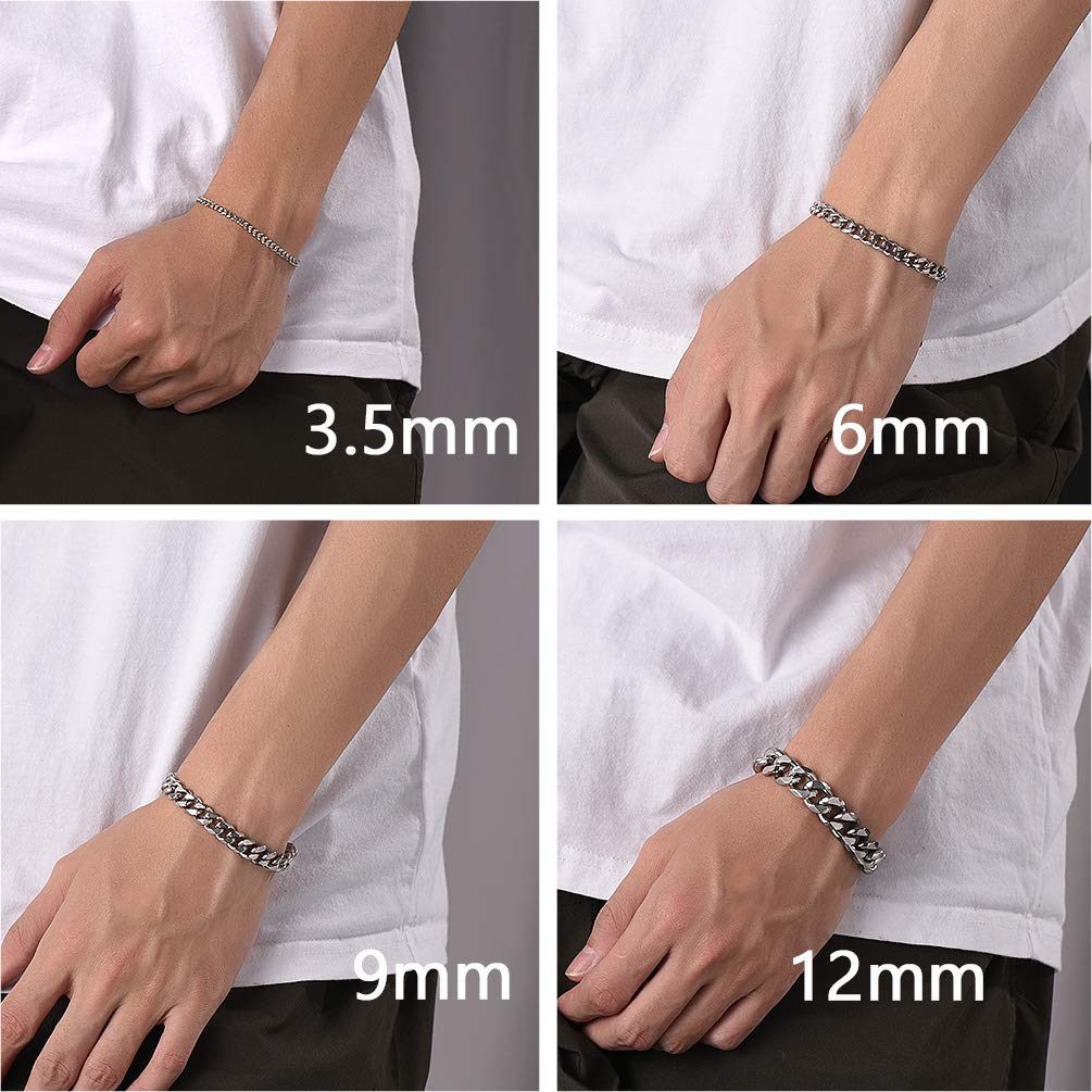 PROSTEEL 316L Stainless Steel Cuban Link Bracelet for Men - Gold, Black, Silver Tone Hypoallergenic Jewelry - 7.5