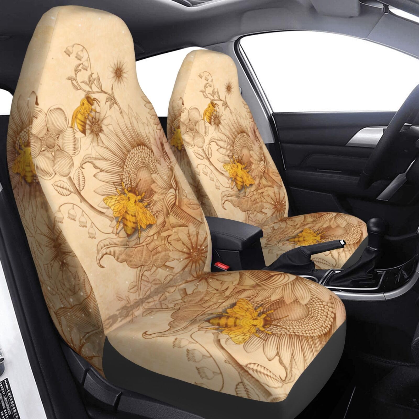 Foruidea Honey Bees Wildflowers Car Seat Covers - Universal 2-Piece Set for Most Cars, SUVs, Sedans & Trucks | Waterproof & Non-Slip Auto Seat Protectors | Perfect for Road Trips, Camping & Daily Commute