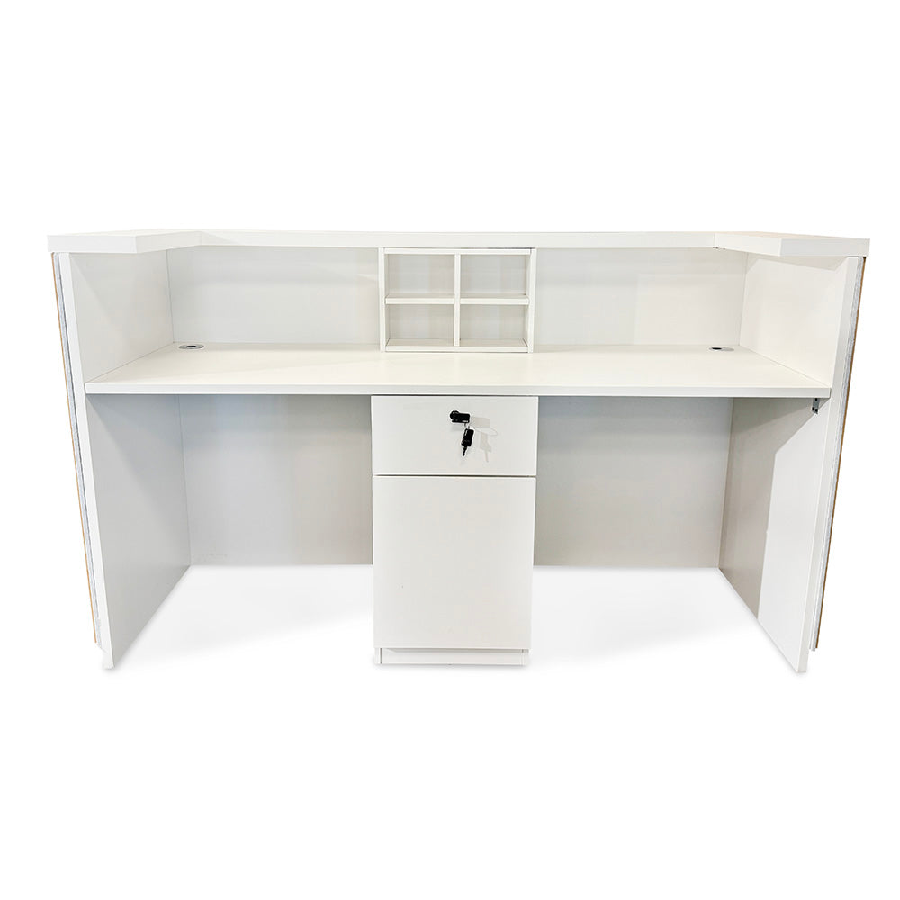 KENTO 180cm Reception Desk - White & Oak Timber Slat Acoustic Panel Office Furniture for Modern Workspace & Lobby
