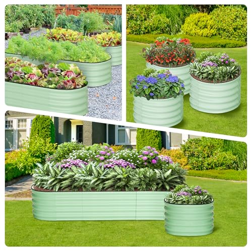 GARVEE 2 Pack 8'x2'x1.5' Galvanized Steel Raised Garden Bed - Large Outdoor Planter Box for Vegetables, Flowers, Fruits - Durable Rubber Edges, Green - Perfect for Backyard Gardening, Patio Decor & Urban Farming
