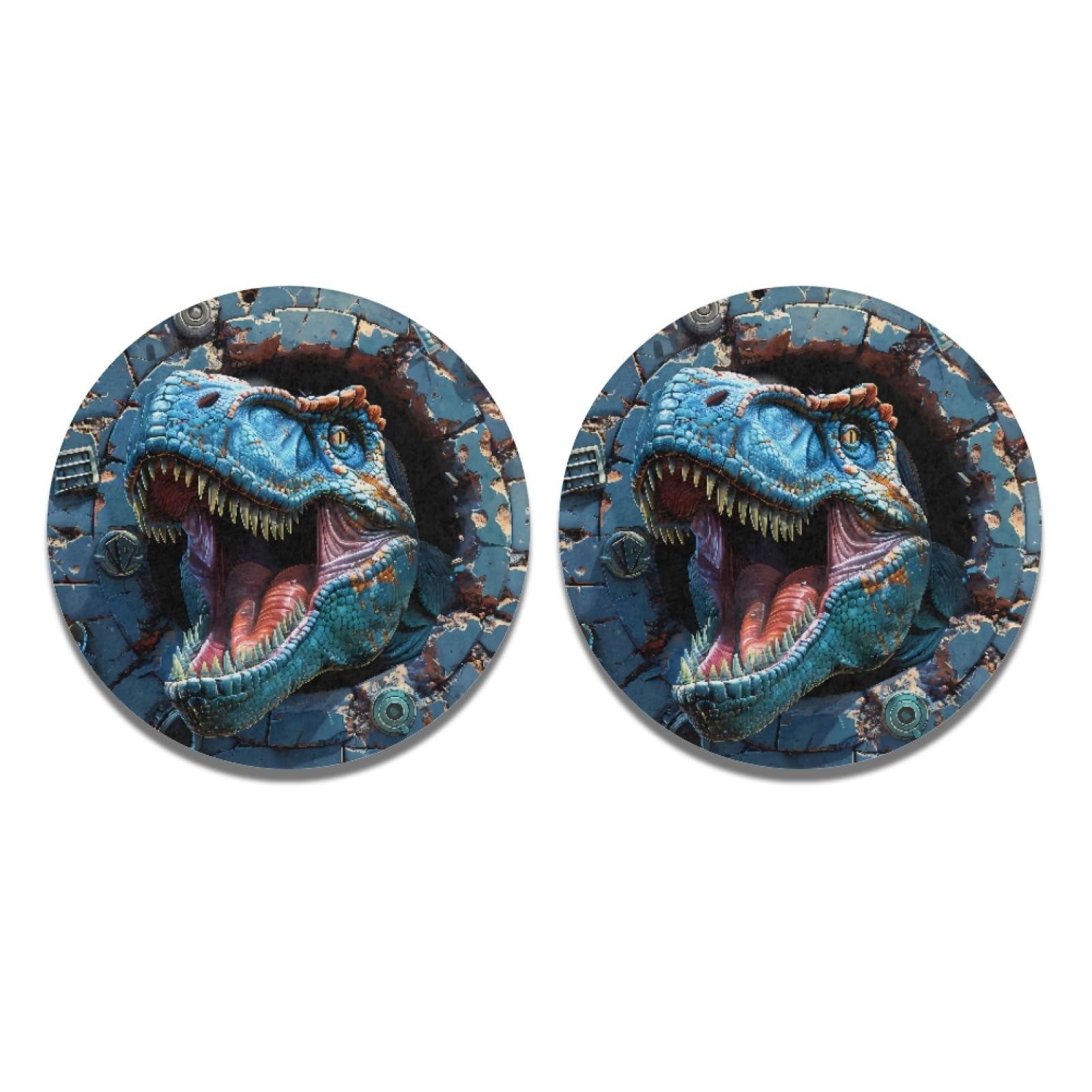 AFPANQZ 3D Dinosaur Car Coasters for Cup Holders - Absorbent Felt+Rubber Coasters Set of 2, 2.75