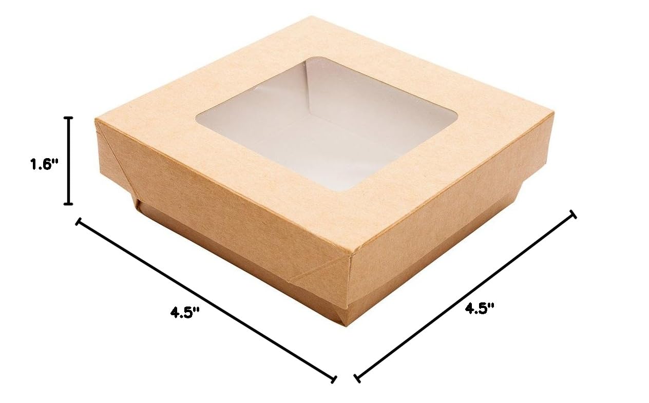 Restaurantware Cafe Vision 13oz Kraft Paper Dessert Boxes with Window - 200 Pack Detachable Lid Greaseproof Baking Boxes for Cakes, Cookies, Strawberry Gifts | Perfect for Bakeries, Dessert Shops, Party Favors & Takeout Packaging