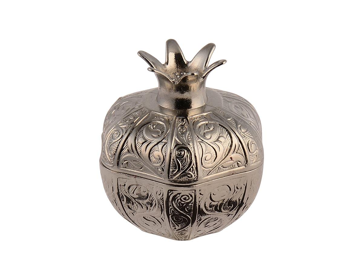LaModaHome Silver Medium Pomegranate Sugar Bowl - Elegant Kitchen & Dining Accessory for Sugar, Chocolate & Powder Serving | Perfect for Home, Wedding Party & Coffee Time | Stylish Cube Design for Modern Decor