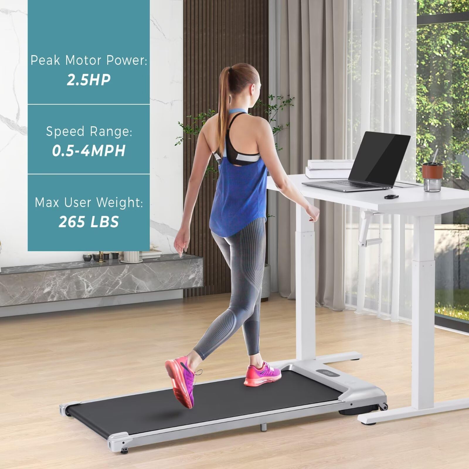 Under Desk Treadmill with Bluetooth Speaker - 3-in-1 Portable Walking Pad, No Installation Required, 300 lbs Weight Capacity for Home & Office Use - Perfect for Workouts, Walking While Working, or Home Gym Fitness