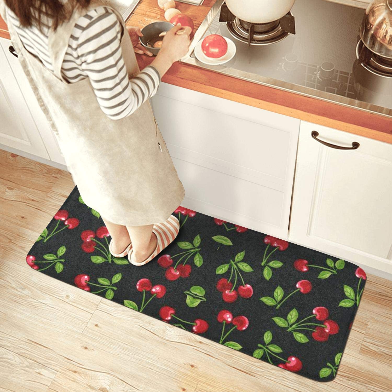 Premium Anti-Fatigue Kitchen Mat - Non-Slip Waterproof PVC Floor Mat with Memory Foam for Comfort - Black Cherry Design (17.7