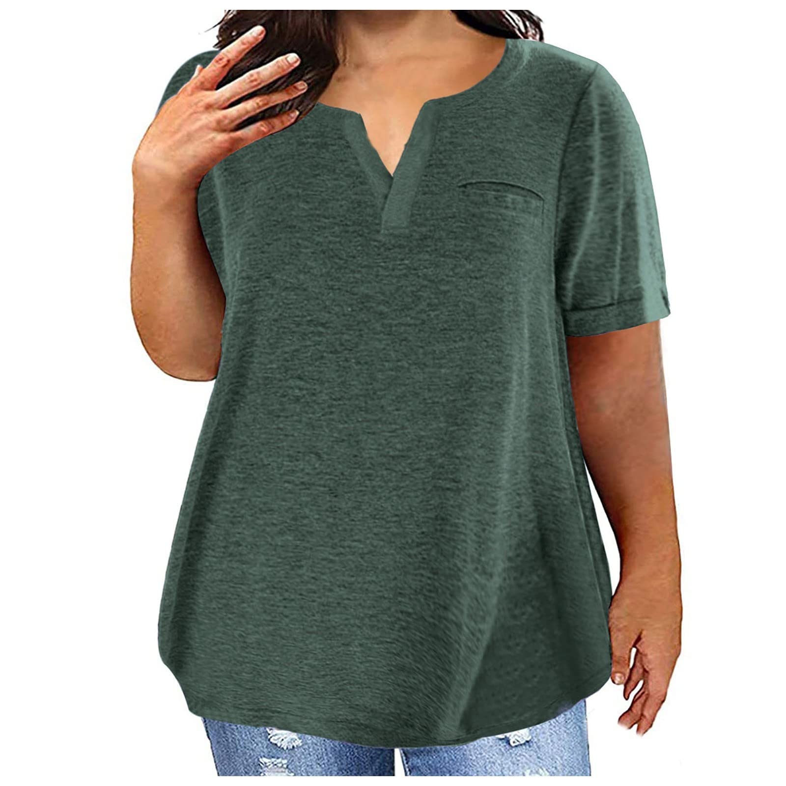 Plus Size Women's Casual Summer Tunic Tops - Trendy Notch Neck Short Sleeve Blouses & Loose Fit T-Shirts | Perfect for Beach Outings, Vacation Wear & Everyday Comfort