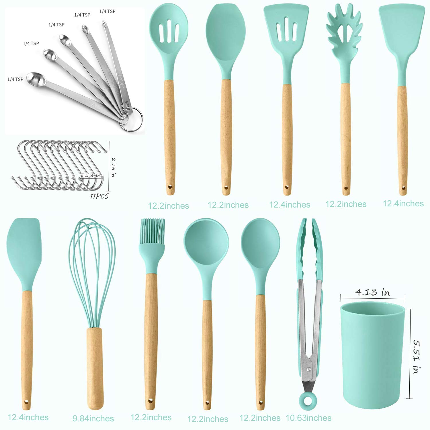 27-Piece Non-Stick Silicone Cooking Utensil Set with Wooden Handle & Holder - Heat Resistant Kitchen Tools for Baking, Frying & Cooking - Perfect for Home Chefs & Professional Kitchens