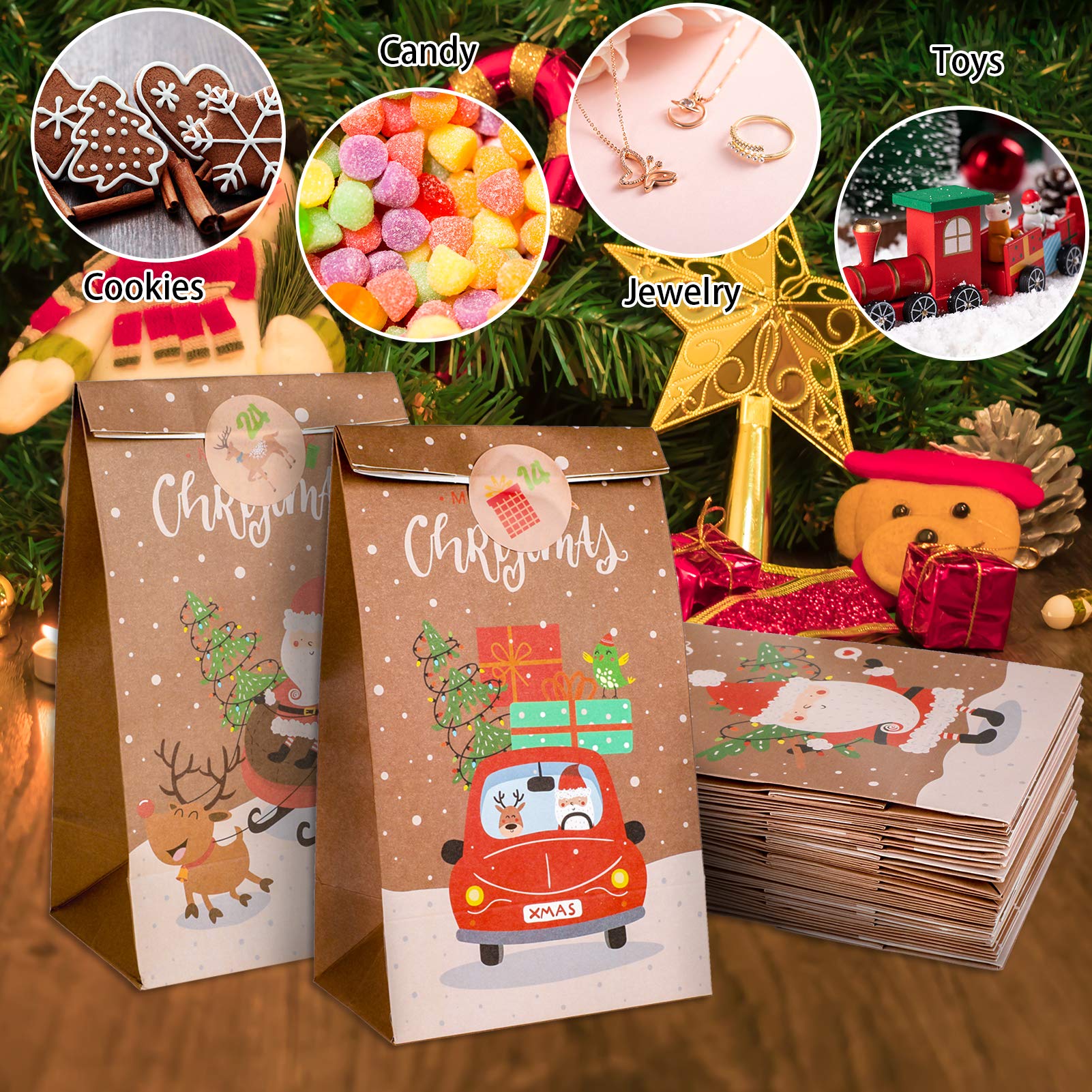Konsait 24 Days Advent Calendar Christmas Decorations - DIY Countdown Calendar with Gift Bags, Numbers Stickers, Clips & Rope for Holiday Party Favors | Perfect for Christmas Countdown, Home Decor & Gift Giving