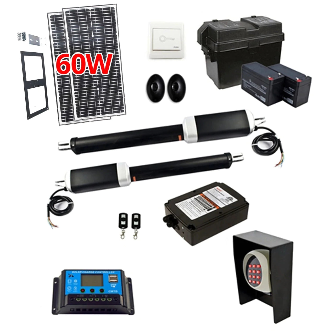Aleko GG900U Dual Swing Gate Opener with Solar Kit - ETL Certified AC/DC Automatic Driveway Gate Operator for Home Security & Farm Access (60W Solar Panel Included) - Perfect for Residential, Commercial & Rural Properties