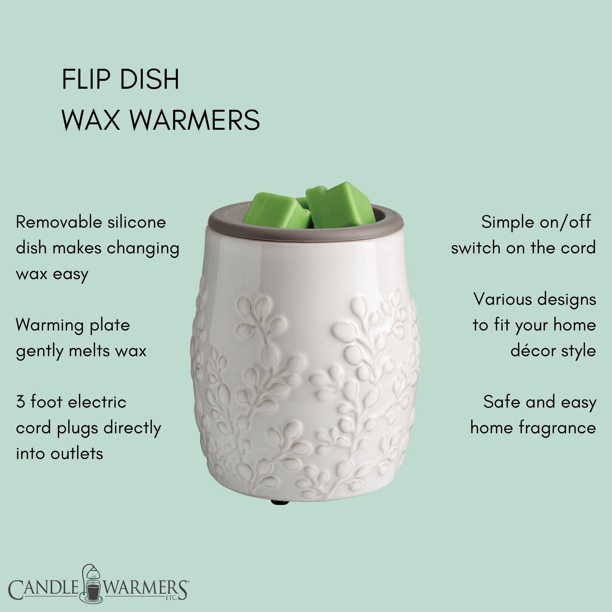 White Willow Farmhouse Ceramic Wax Warmer with Silicone Dish - Electric Candle Warmer for Scented Wax Melts, Cubes & Tarts | Perfect for Home Aromatherapy, Relaxation & Cozy Farmhouse Decor