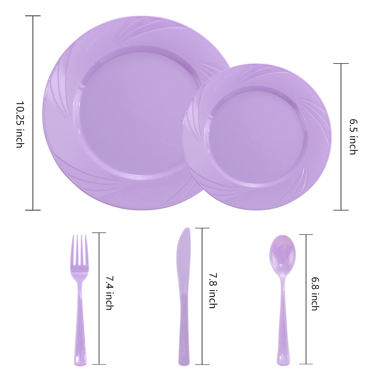 125-Piece Purple Plastic Dinnerware Set - 25 Lavender Plates, 25 Dessert Plates, 25 Forks, 25 Knives, 25 Spoons - Disposable Tableware for Wedding, Birthday Party, Mardi Gras, Picnic & Outdoor Events