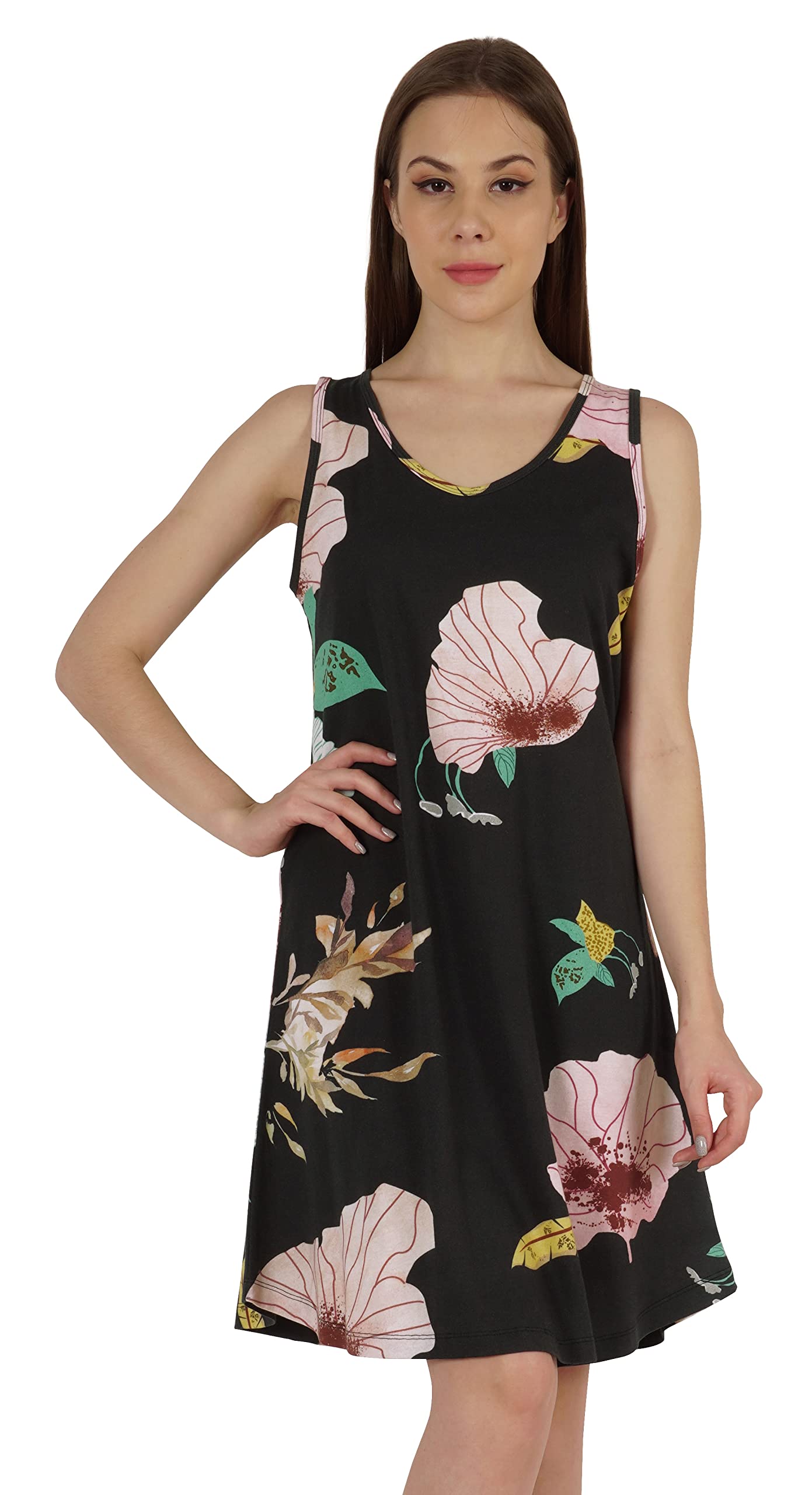 Inkmeso Women's Casual Summer Midi Dress - U-Neck Short Shift Dress with Regular Fit | Perfect for Beach Vacations, Brunch Dates & Summer Outings