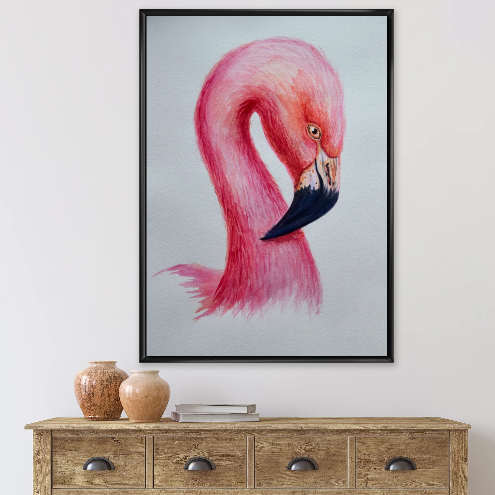 DesignQ Pink Flamingo IV Framed Canvas Wall Art - Modern Farmhouse Decor for Living Room, Bedroom & Office