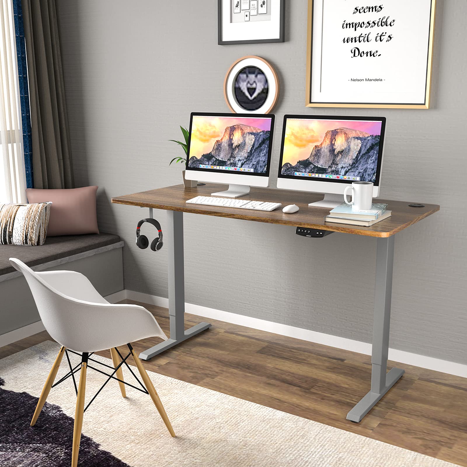 Tangkula Dual-Motor Adjustable Height Electric Standing Desk Frame - Ergonomic Sit Stand Workstation with Memory Controller & Cable Tray - Home Office & Gaming Setup (Grey)