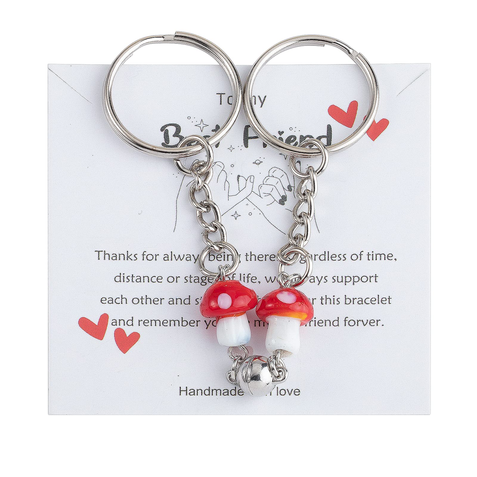 2Pcs Magnetic Mushroom Friendship Keychain - Best Friend Gifts for Women, Sister, BFF - Cute Jewelry for Everyday Carry, Travel & Keepsake