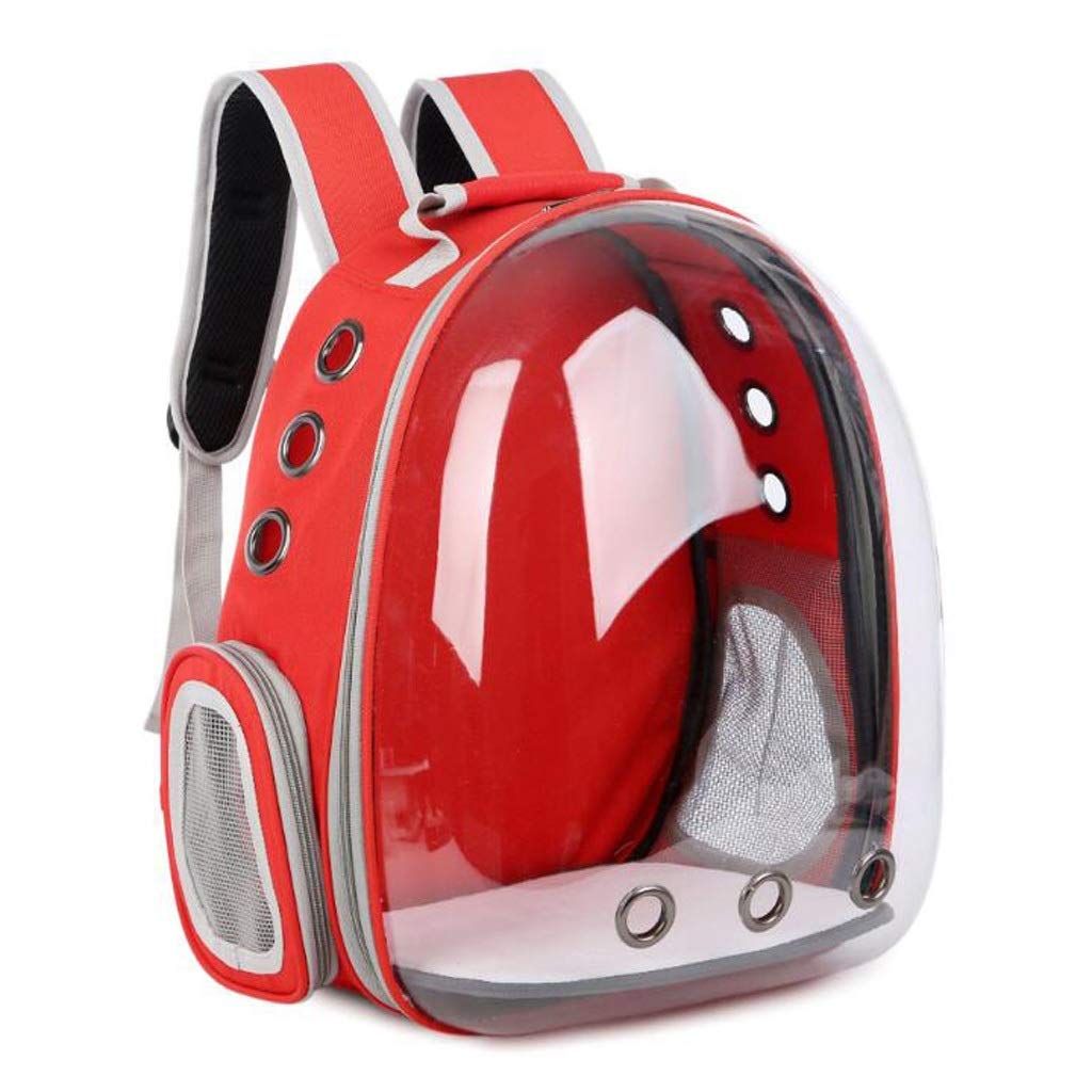Breathable Portable Dog & Cat Carrier Backpack - Transparent Pet Travel Bag for Outdoor Adventures, Hiking, and Airplane Trips (Red)