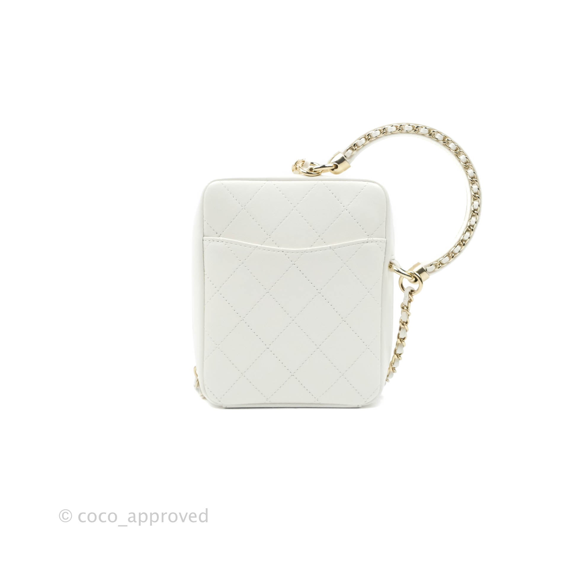 Chanel White Calfskin Circular Handle Zip Around Vanity Case with Gold Hardware - Perfect for Travel, Parties & Everyday Luxury (20S Collection)