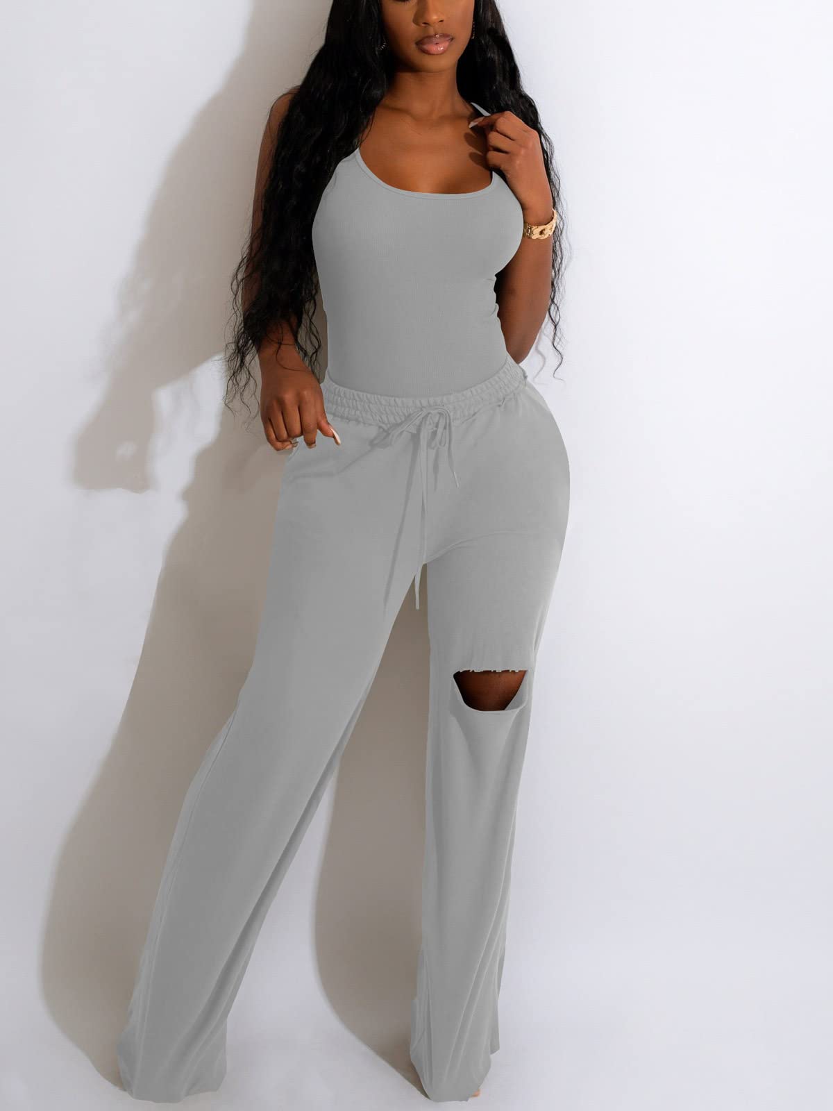 Nimsruc Women's Casual Two Piece Outfits - Sleeveless Sweatsuit Set for Summer | Lounge Wear, Gym, Running, Travel Outfits