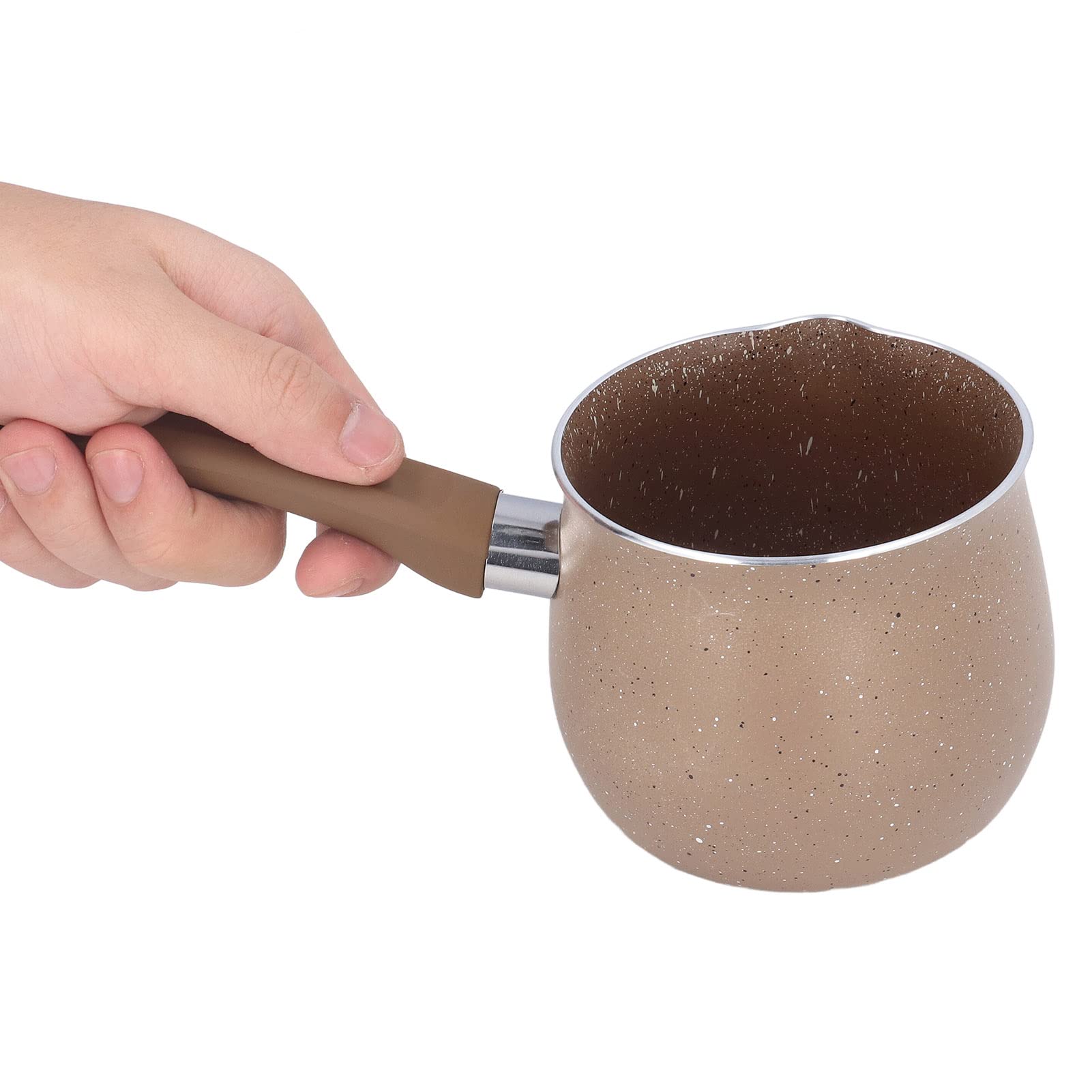 **Atyhao Mini Milk Pan - Aluminum Alloy Non-Stick Saucepan with Anti-Scalding Handle for Coffee, Cooking, Heating, Boiling & Melting (Brown) - Perfect for Home, Camping & Office Use**
