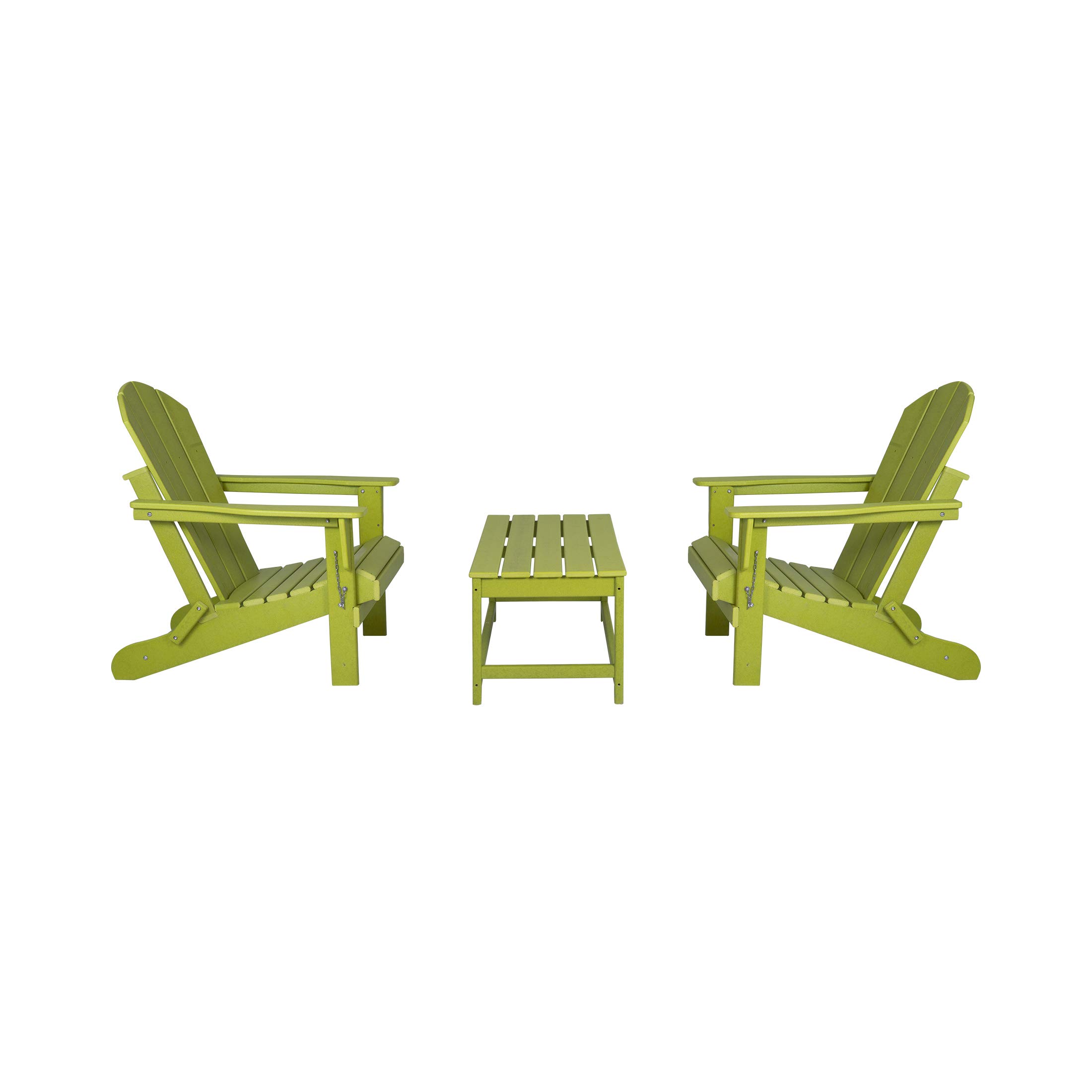 WestinTrends Malibu 3-Piece Outdoor Patio Furniture Set - All-Weather Plastic Adirondack Chairs (Set of 2) with Coffee Table for Porch, Lawn & Backyard - Lime Green - Perfect for Poolside Relaxation, Garden Lounging & Outdoor Entertaining