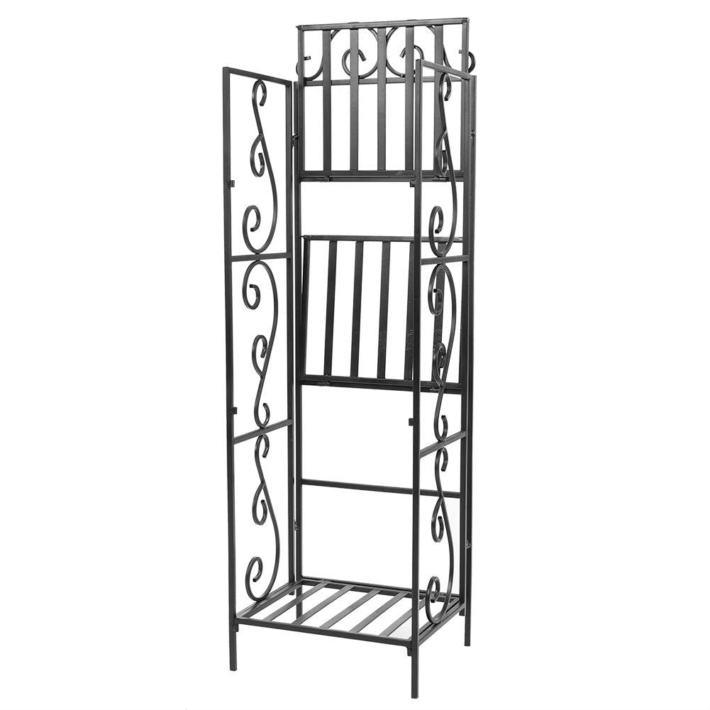 3-Tier Iron Plant Stand, Bookshelf & Storage Rack - Black Metal Shelving Unit for Office, Home Decor | Perfect for Organizing Plants, Books & Office Supplies