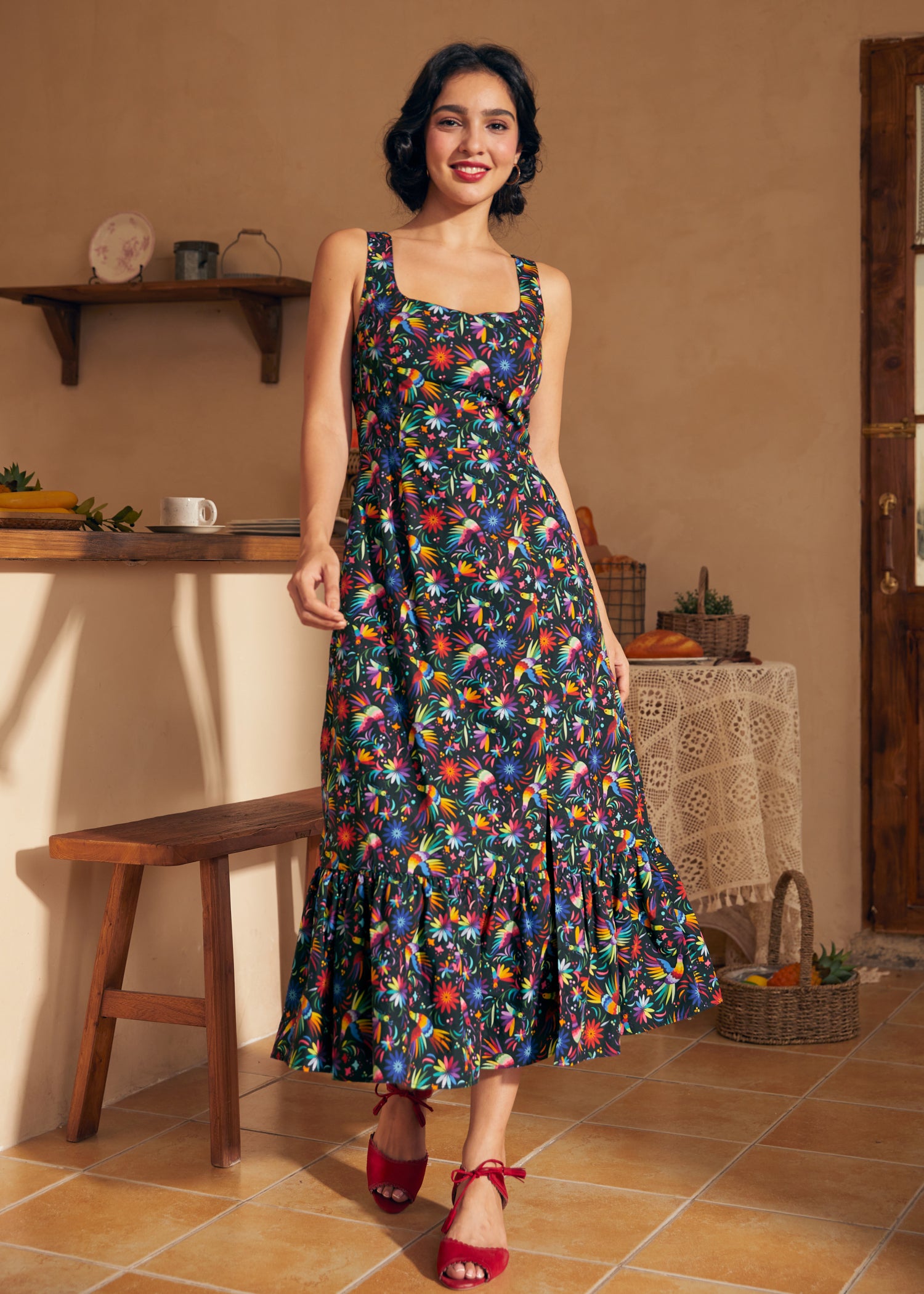 Elegant Riviera Stroll Midi Dress for Women - Summer Beach Vacation & Date Night Outfit