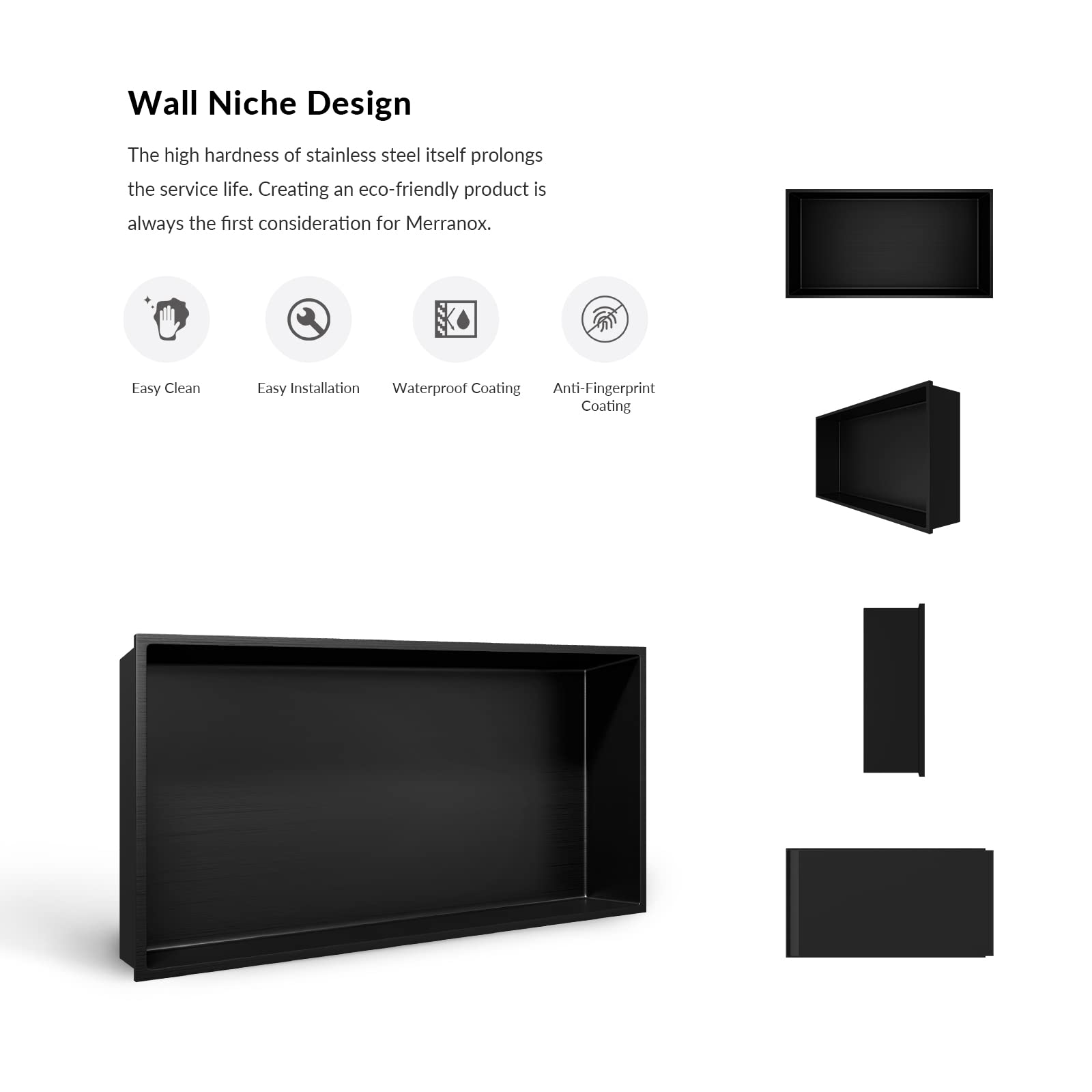 Stainless Steel Shower Niche 24x12 Inch - No Tiling Required Bathroom Storage Organizer - Matte Black Recessed Wall Shelf for Shampoo, Soap & Bath Essentials