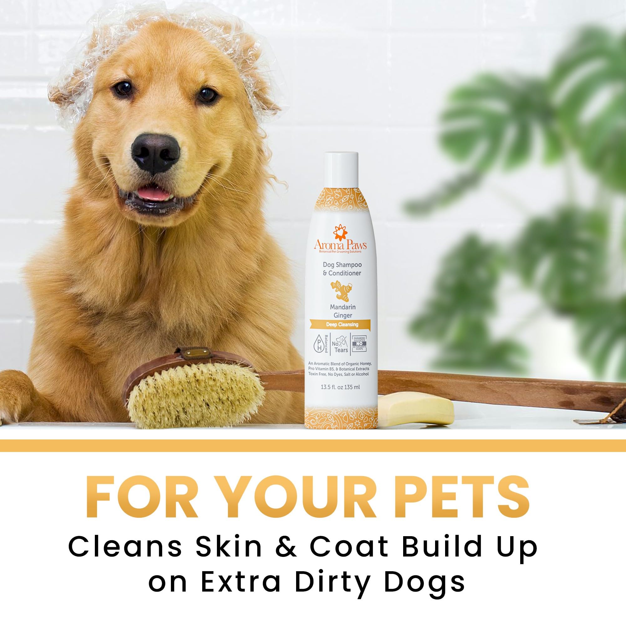 **Tearless Dog Shampoo & Conditioner - Moisturizing Anti-Itch Pet Shampoo for Dogs & Puppies, Aromatic Mandarin Ginger Scent (13.5 oz) - Gentle Cleansing & Grooming for Healthy Skin & Coat - Perfect for Bath Time & Post-Adventure Cleaning**
