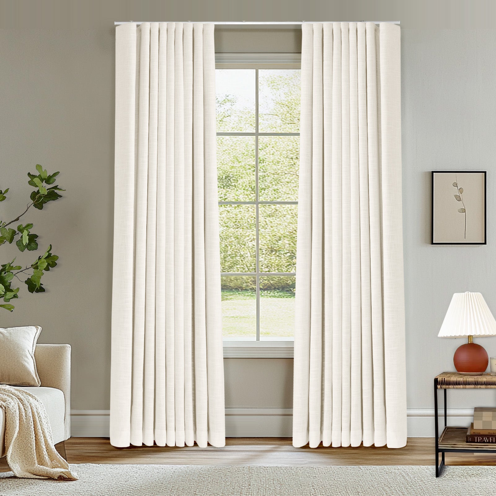 Custom Blackout Drapes - Ripple Fold Lille Linen Memory Trained Curtains with Ceiling Track in Pale Blue Aqua | Perfect for Bedroom, Living Room & Home Theater Light Blocking