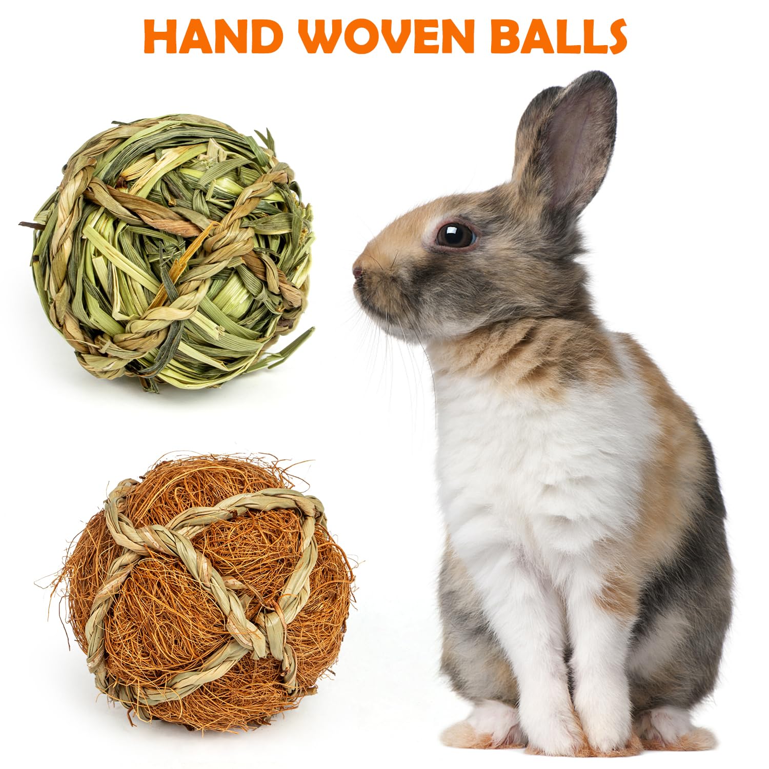 Natural Handmade Chew Grass Balls for Rabbits, Guinea Pigs, Chinchillas & Small Pets - 8pc Teeth Enrichment Treats for Hamsters, Rats, Gerbils & Mice - Safe Chewing Toys for Dental Health & Cage Enrichment