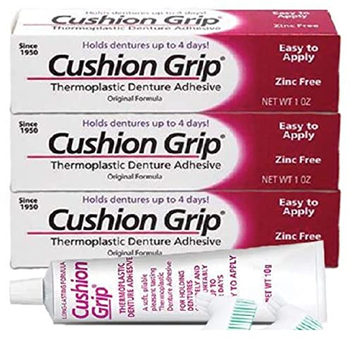 Cushion Grip Denture Adhesive Cream - 1 oz (12 Pack) | Secure Fit for Dentures & Partials | All-Day Comfort for Eating & Speaking