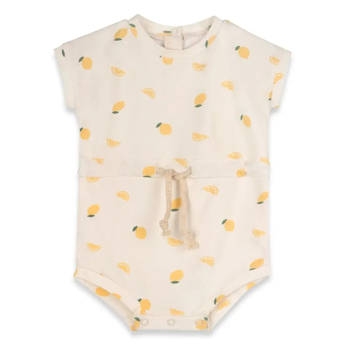 Organic Cotton Jersey Tie-Waist Romper with Lemon Print - Women's Casual Summer Jumpsuit for Beach, Vacation & Everyday Wear
