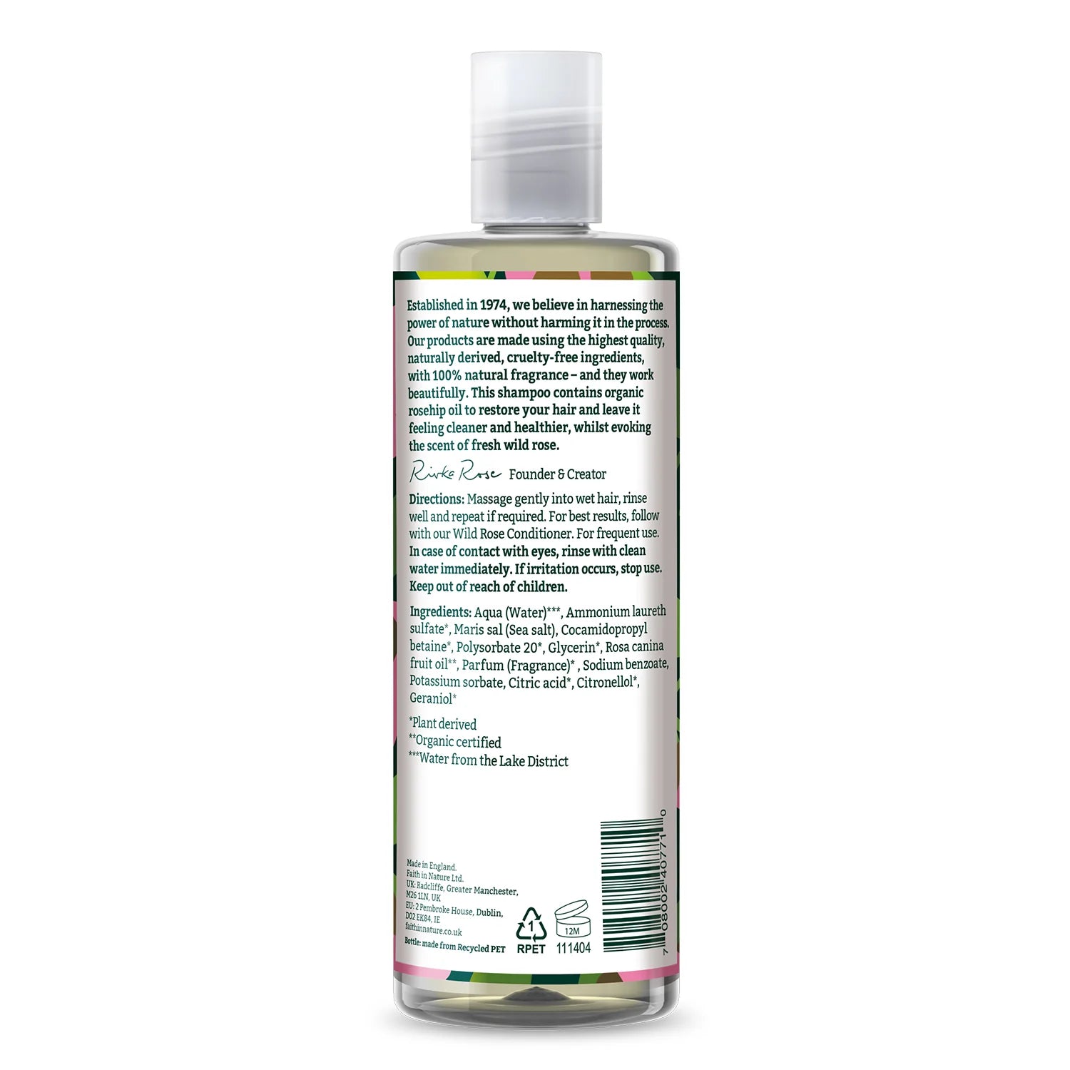 Faith in Nature Wild Rose Shampoo 400ml - Natural & Vegan Hair Care for Dry & Damaged Hair - Hydrating & Nourishing Formula - Perfect for Daily Use & Sensitive Scalp