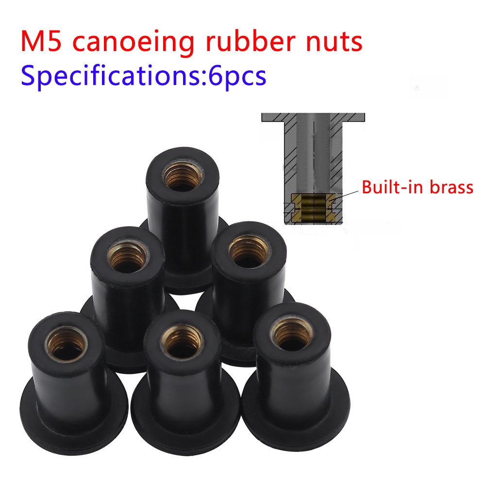**Durable M5 Rubber Well Nuts (6-Pack) – Heavy-Duty Kayak Windshield Bolts & Hardware Replacement for Motorcycles, Canoes, and Boats – Perfect for Marine & Outdoor Watercraft Repairs**