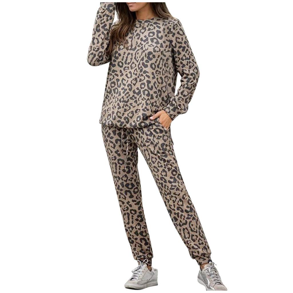 Women's Leopard Print Jumpsuit Tracksuit Set - Casual Lounge Wear & Leisure Outfit for Home, Gym, and Travel