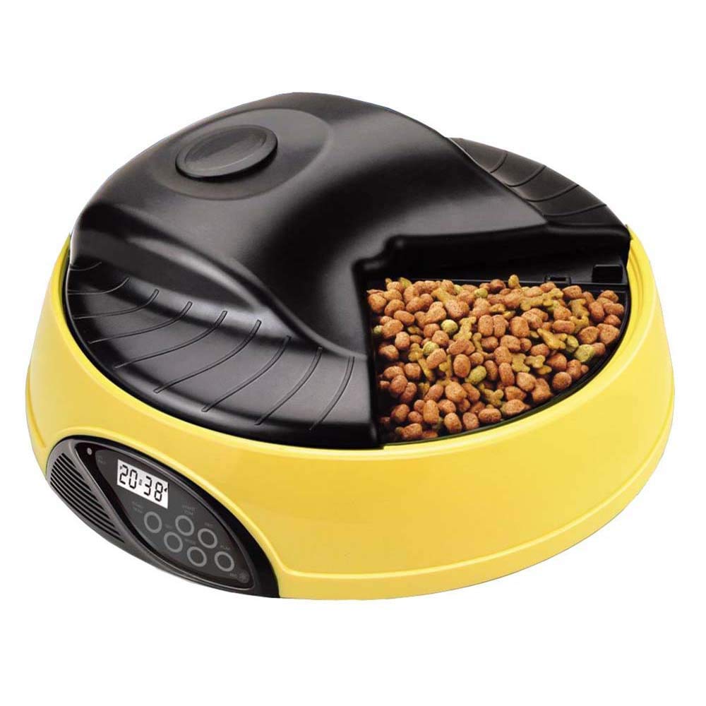 Automatic Pet Feeder for Cats & Dogs - 4 Meal Timer, Round Portable Design, Ice Compartment for Fresh Food (Yellow) - Perfect for Travel, Work, or Busy Pet Owners