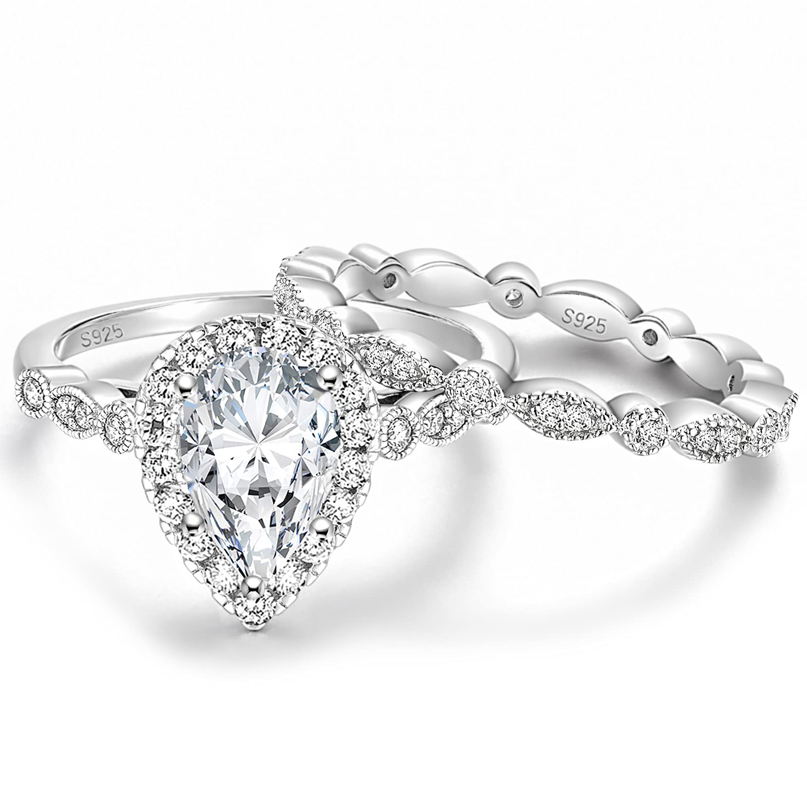 1.25CT Vintage Pear Marquise CZ Engagement Ring Set - 925 Sterling Silver Bridal Wedding Promise Rings for Women Size 4-11 - Perfect for Proposals, Anniversaries & Special Occasions