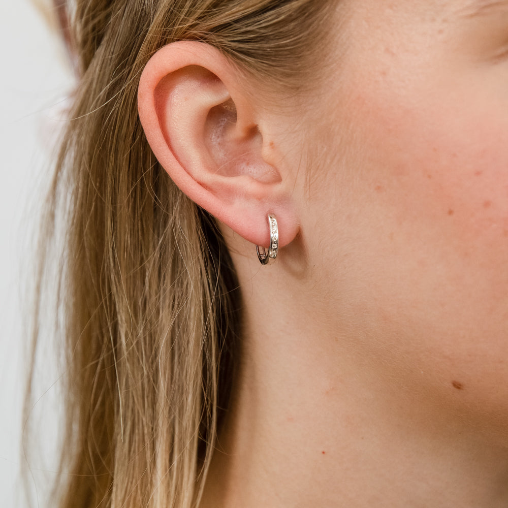 9ct White Gold Diamond Hoop Huggie Earrings - Elegant Everyday Jewelry for Women, Perfect for Parties, Weddings & Gifts
