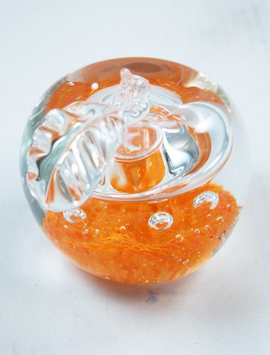 Handcrafted Clear Halo Orange Bottom Glass Paperweight - Artistic Apple Design for Home & Office Decor (PW-648) | Perfect Desk Accessory for Workstations, Gift Ideas & Decorative Display