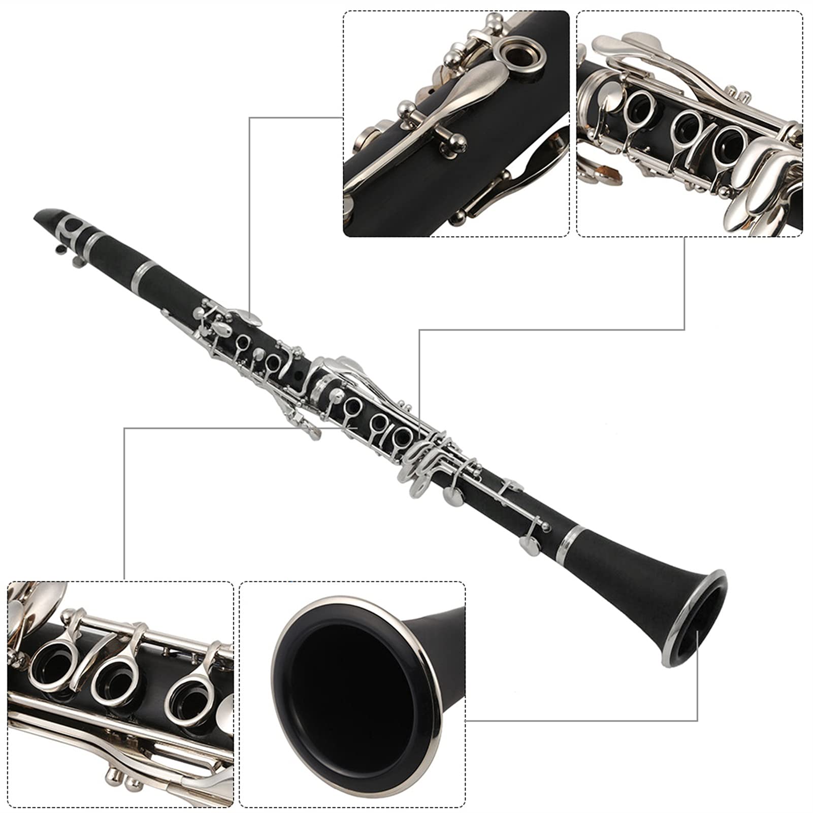 Professional Bb Clarinet for Students - 17 Key ABS Body with Cupronickel Plating | Includes Cork Grease, Cleaning Cloth & Gloves | Perfect for School Bands, Beginners & Woodwind Instrument Practice