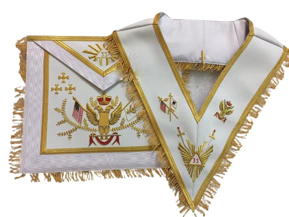 33rd Degree Masonic Regalia - A.A.S.R Rose Croix Apron with Wings Up/Down, Collar & Gauntlets Cuffs - Premium Free Mason 33° Accessories for Rituals & Ceremonies - Perfect for Scottish Rite Events, Lodge Meetings & Masonic Gatherings