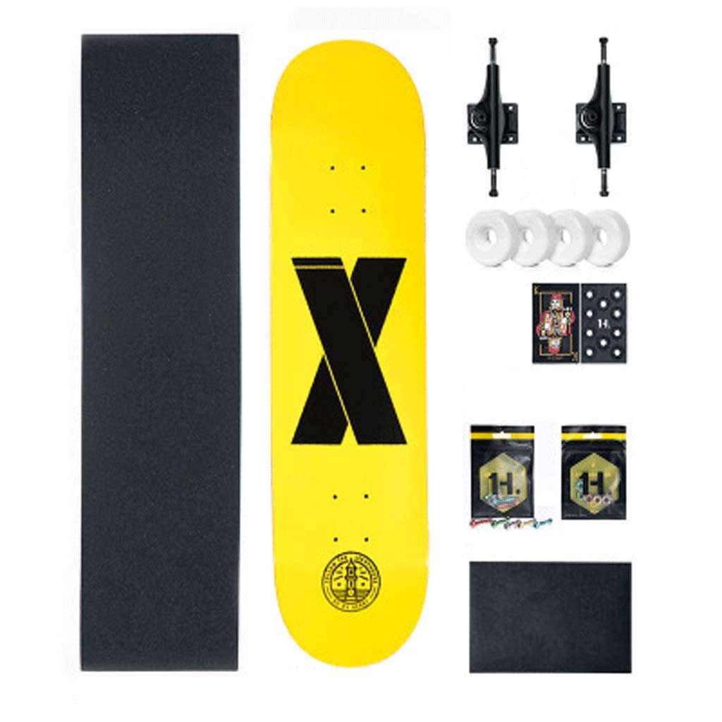 Professional 4-Wheel Skateboard for Street & Tricks - Bilateral Tilt Design for Beginners, Teens & Adults (X-Yellow) - Perfect for Commuting, Skate Parks & Learning Skateboarding Skills