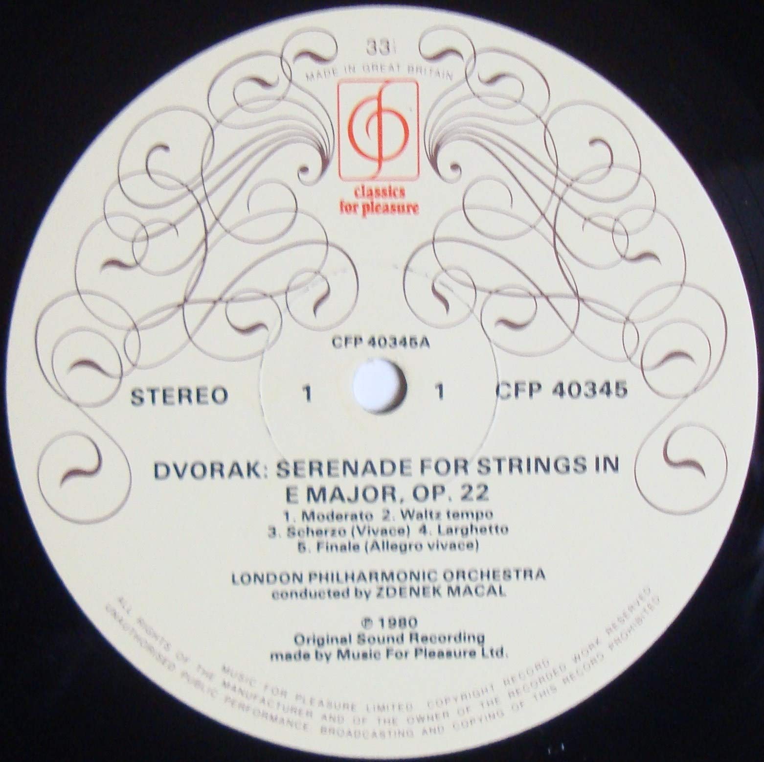 Dvorak Serenade for Strings by Zdenek Macal & London Philharmonic Orchestra - CFP 40345 LP Record | Classical Music for Relaxation, Dinner Parties & Home Decor